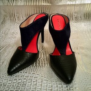 *Never Worn* Pony Hair/Croc Embossed Mules